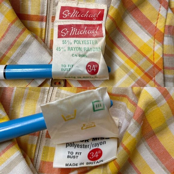 70s vintage plaid mini dress with pointed dagger collar sleeveless St Michael. - Picture 7 of 8